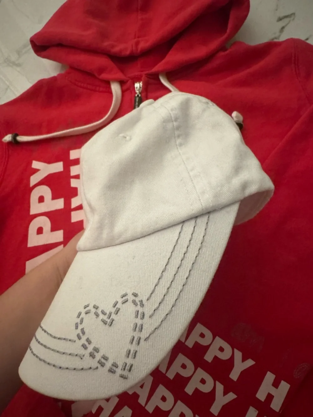 Peace Love Word Red 'Happy' Graphic Zip Hoodie with White 'LOVE' Cap - Picture 4 of 9